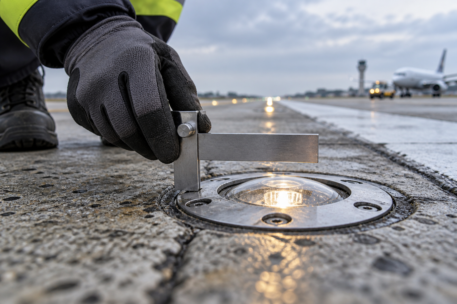 Precision inspection of an airfield runway light